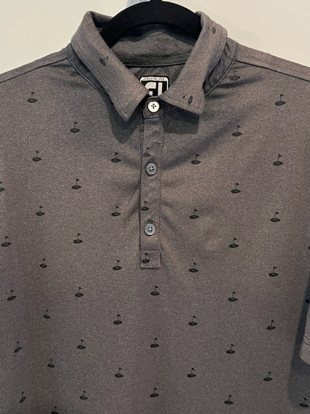 FootJoy Gray Golf Flag Patterned Performance SS Polo Shirt Mens Sz Medium